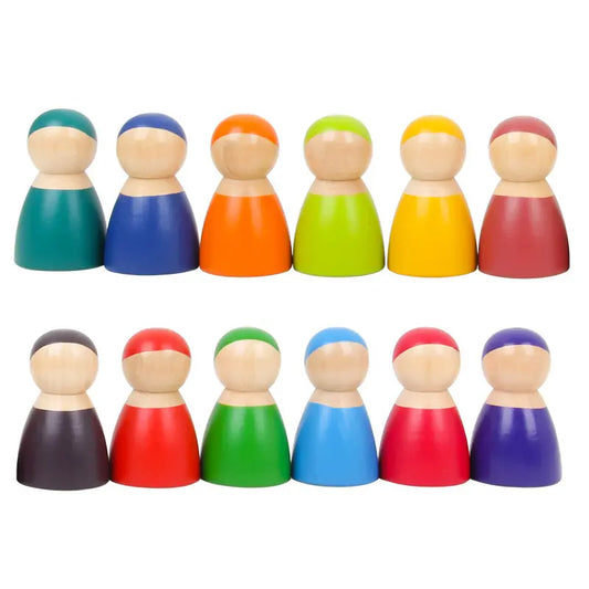 Wooden Rainbow Peg Dolls Pretend Play Toy