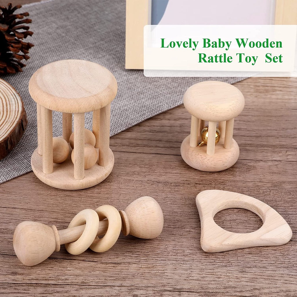 4pc Wooden Rattle and Teether Set