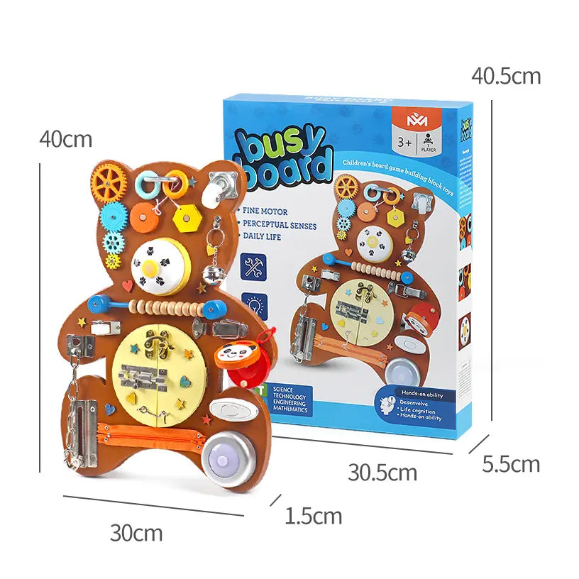 Premium Wooden Bear Busy Board Toy