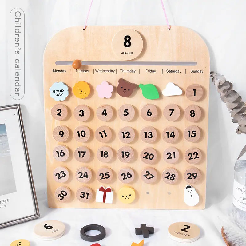 Wooden Toddler Kids Calendar, Pretend Play