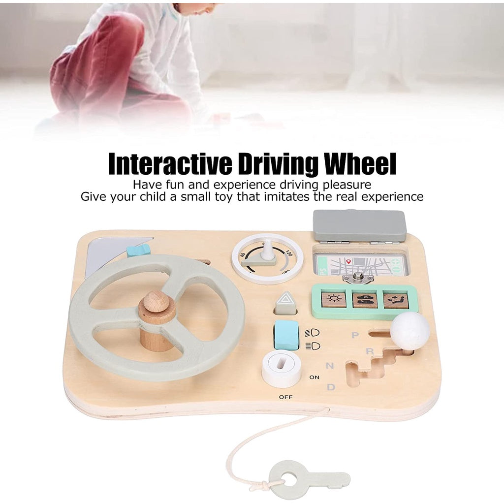 Wooden Simulation Car Steering Wheel Busy Board Toy