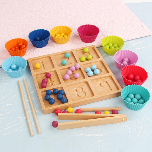 2-in-1 Wooden Number Tracing Board w/ Counting Sorting Beads