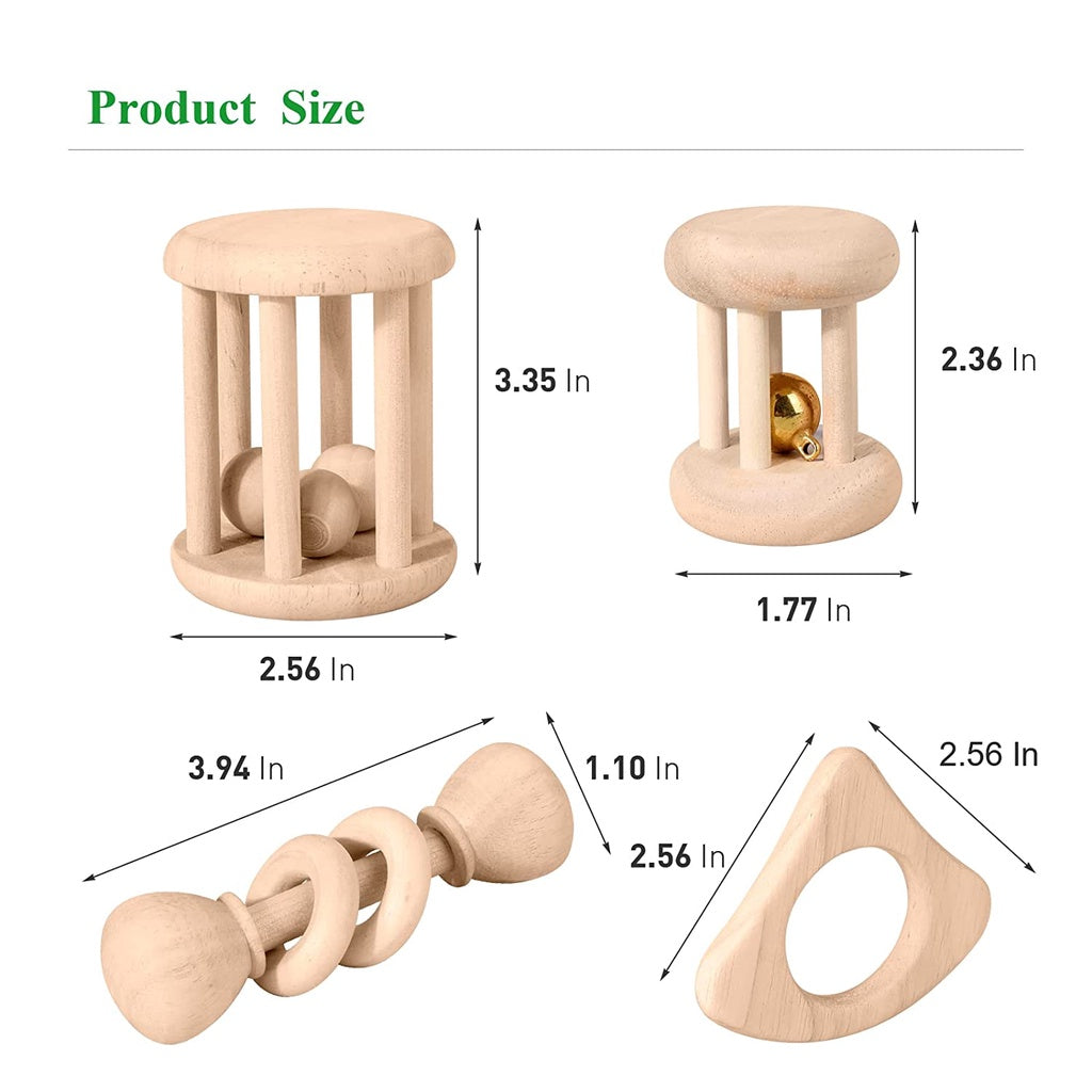 4pc Wooden Rattle and Teether Set