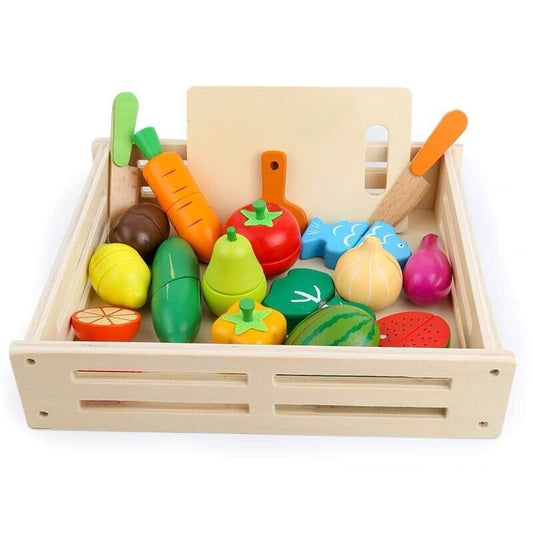 Wooden Vegetables and Fruits Magnetic Cutting Toy with Storage Crate