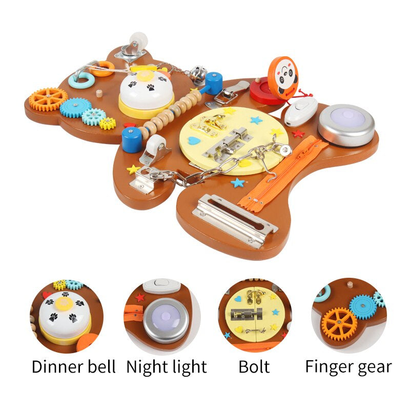 Premium Wooden Bear Busy Board Toy