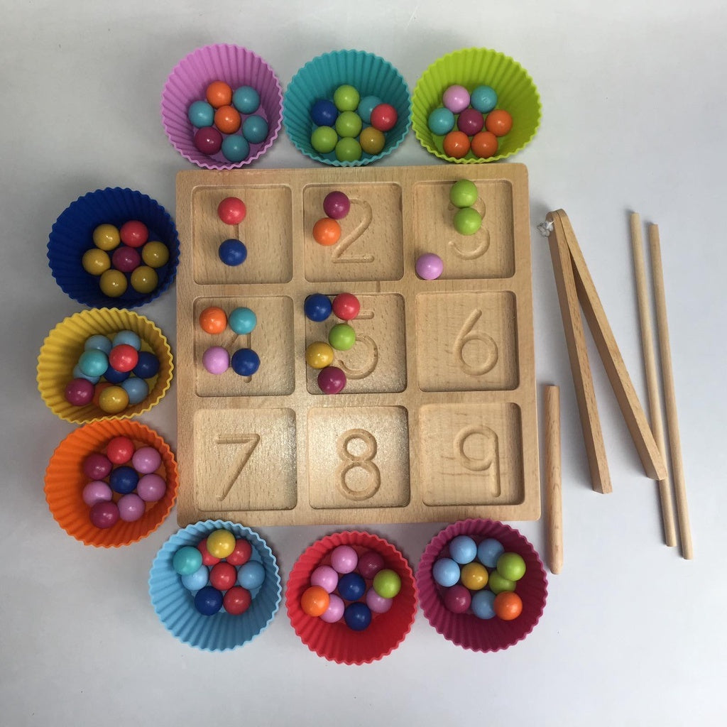 2-in-1 Wooden Number Tracing Board w/ Counting Sorting Beads