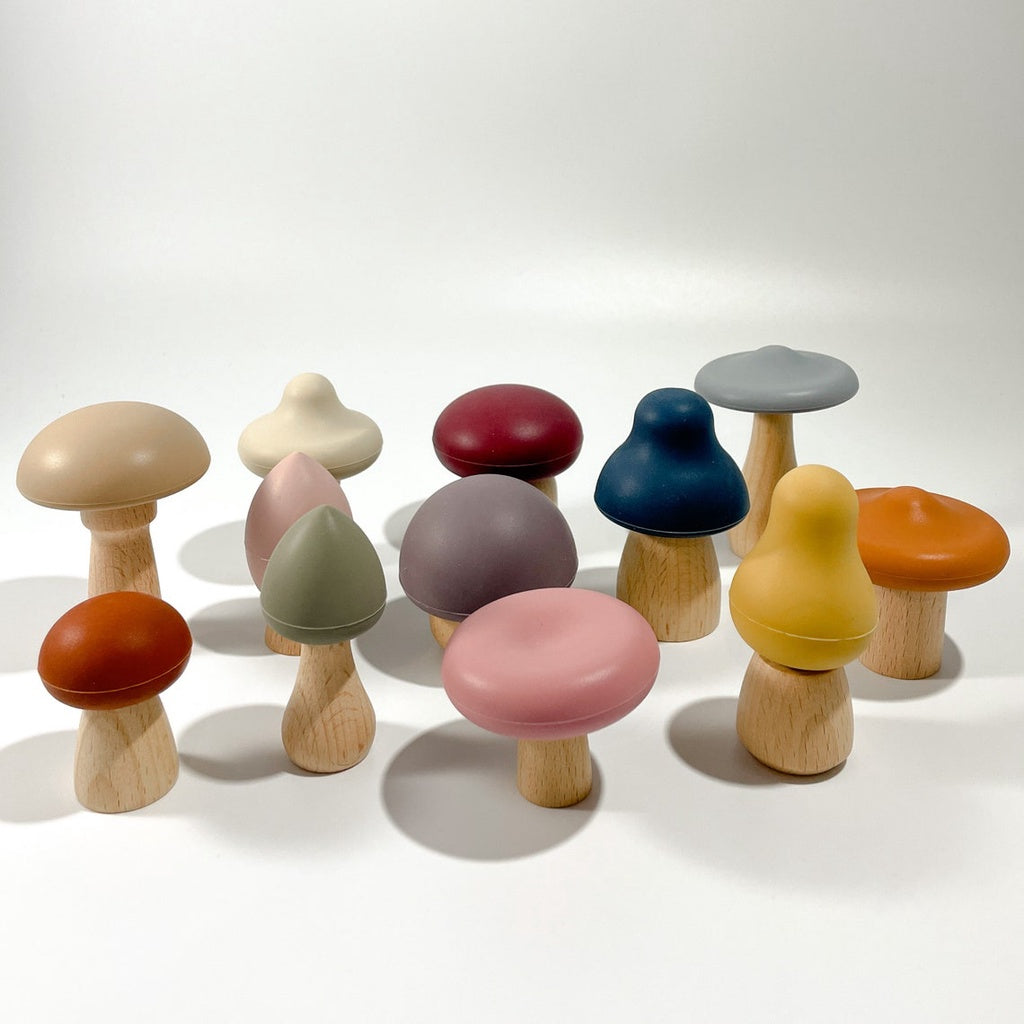 Mushroom Silicone and Wooden Play Set