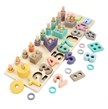 3-in-1 Wooden Board Set, Geometric, Shape Sorter, Number Montessori Educational Toy