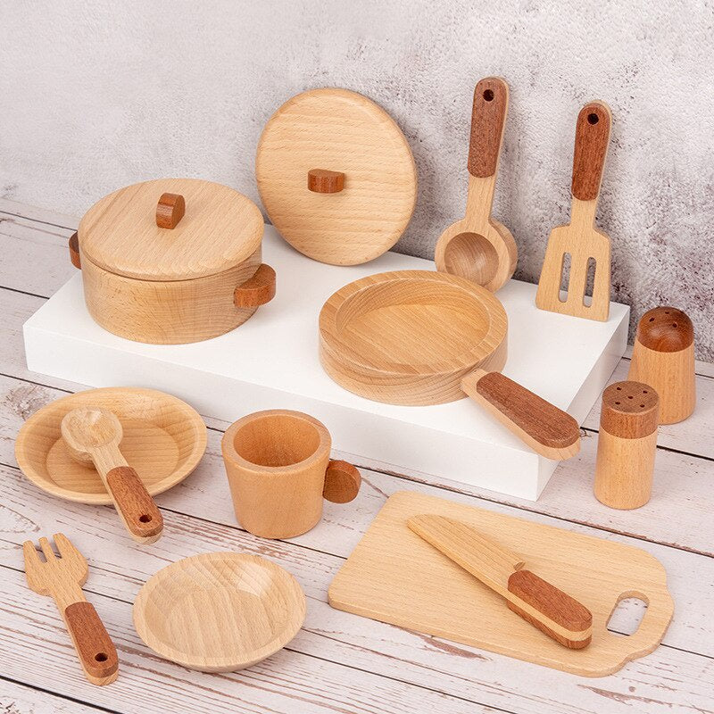 15pc Wooden Kitchen Cooking Utensils