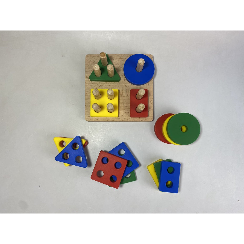 Silicone Geometric Shape Sorter w/ Wooden Base