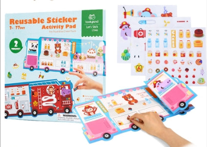 Tookyland Reusable Sticker Activity Pad Book, Quiet Book Toddlers for Traveling 36Mos+