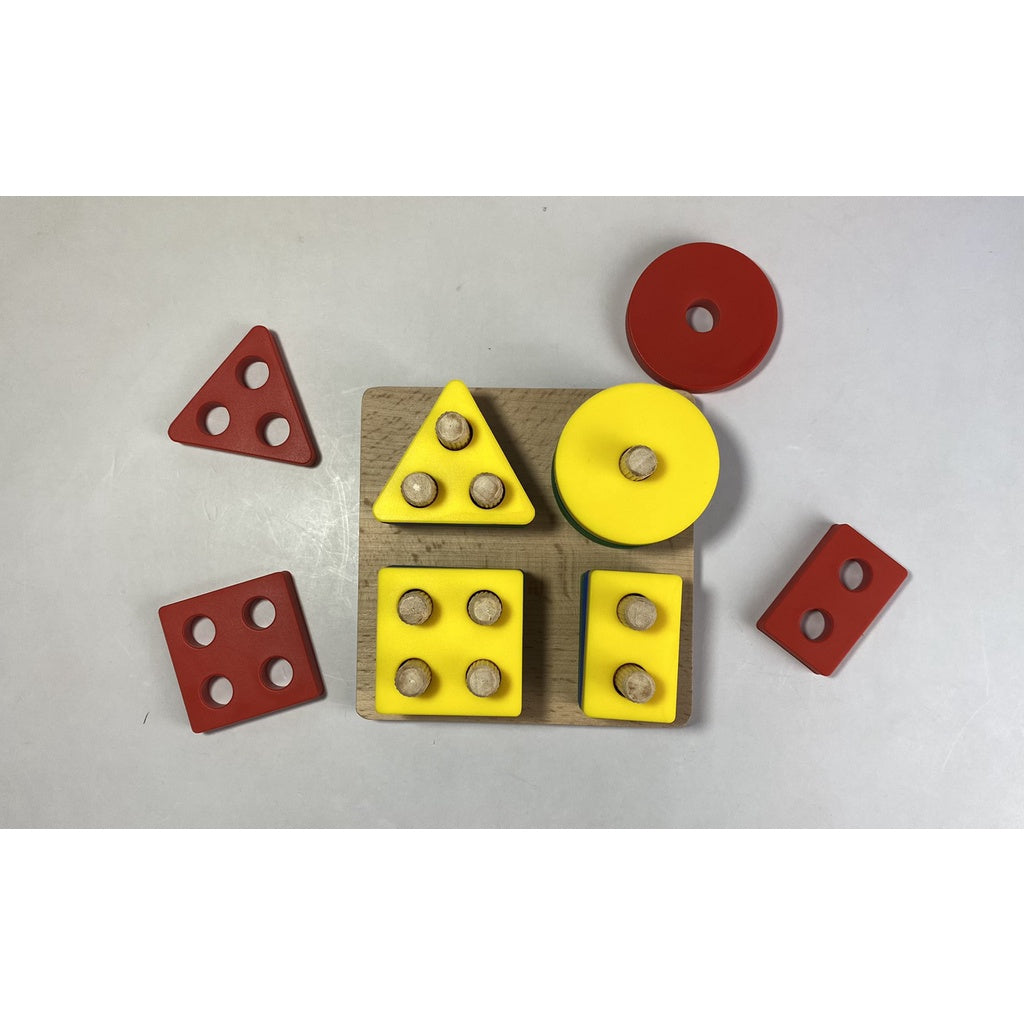 Silicone Geometric Shape Sorter w/ Wooden Base