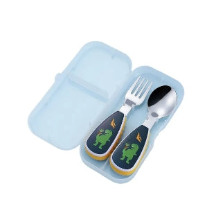 Cartoon Stainless Steel Toddler Training Spoon and Fork w/ Storage Case