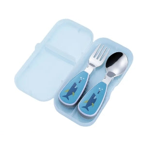 Cartoon Stainless Steel Toddler Training Spoon and Fork w/ Storage Case