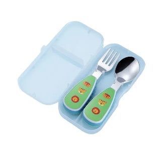 Cartoon Stainless Steel Toddler Training Spoon and Fork w/ Storage Case