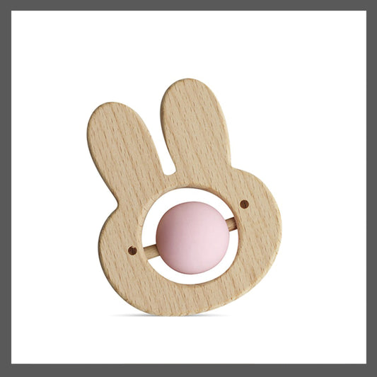 Animal Silicone Ball Roller Silicone and Wooden Teething Toy,