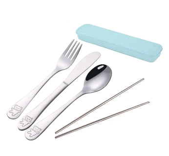 Kiddie Bear Stainless Steel Utensil Set with Storage Case