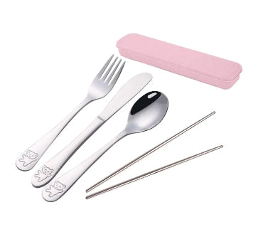 Kiddie Bear Stainless Steel Utensil Set with Storage Case