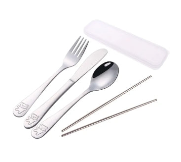 Kiddie Bear Stainless Steel Utensil Set with Storage Case