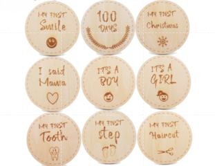 9pc Wooden Celebration Milestone Disc Set for Newborn