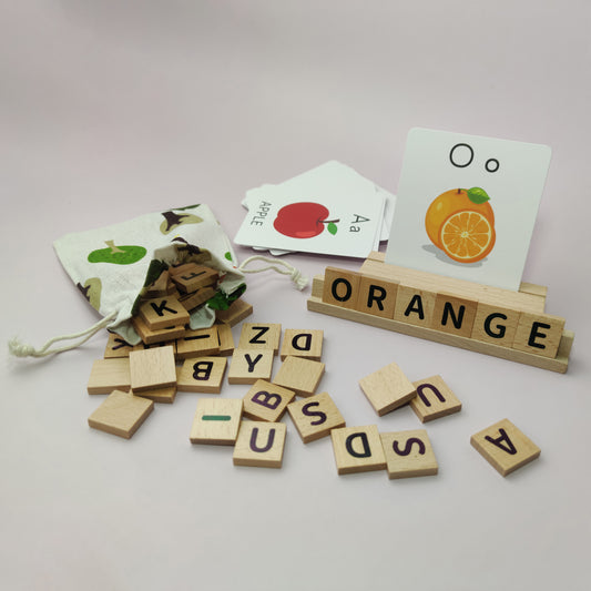 Wooden Spelling Tiles with Flash Cards Toy