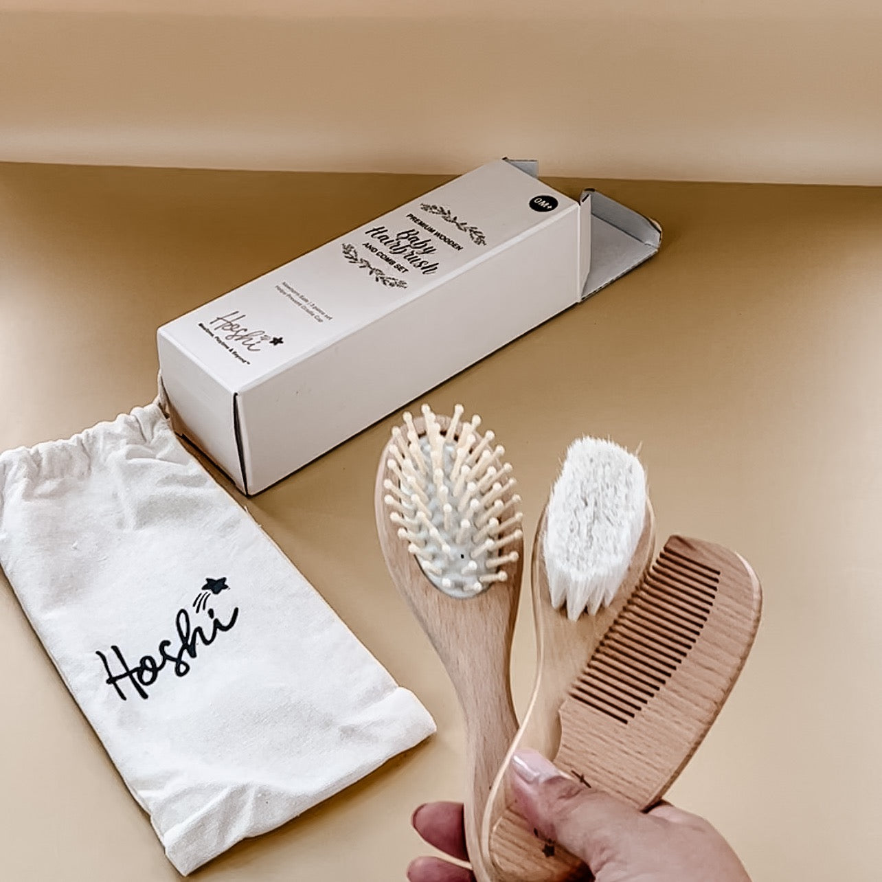 3pc Natural Wooden Hairbrush Comb Set