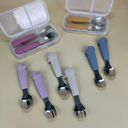 Nibby Stainless Steel Toddler Spoon and Fork with Storage Case