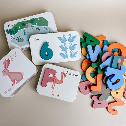 Wooden Animal Alphabet and Number Paired Cards