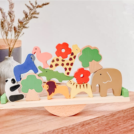 Wooden Animal Balancing and Stacking Seesaw
