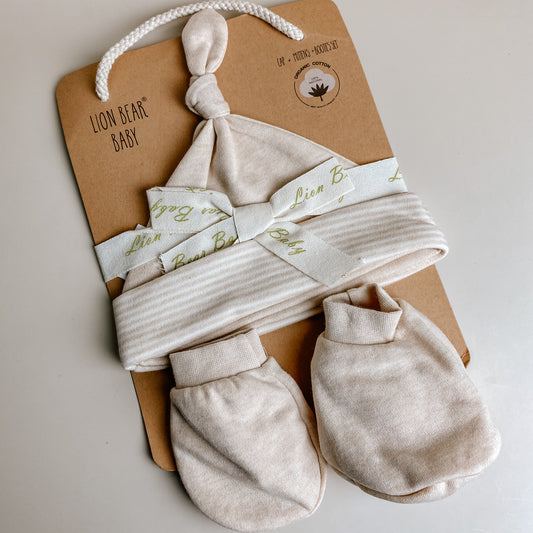 Organic Cotton Newborn Set with Head Cap, Mittens and Booties