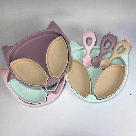 Silicone Fox Design Suction Plate with Spoon